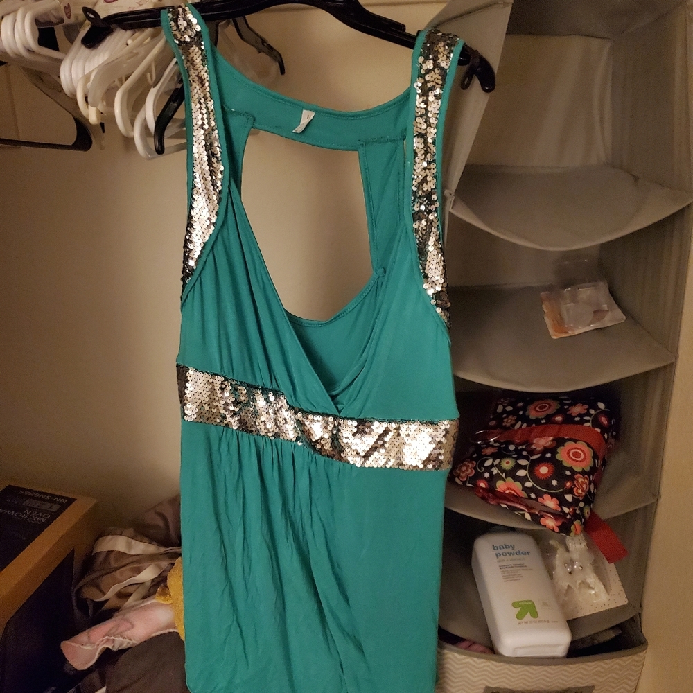 Turquoise Sequin Top